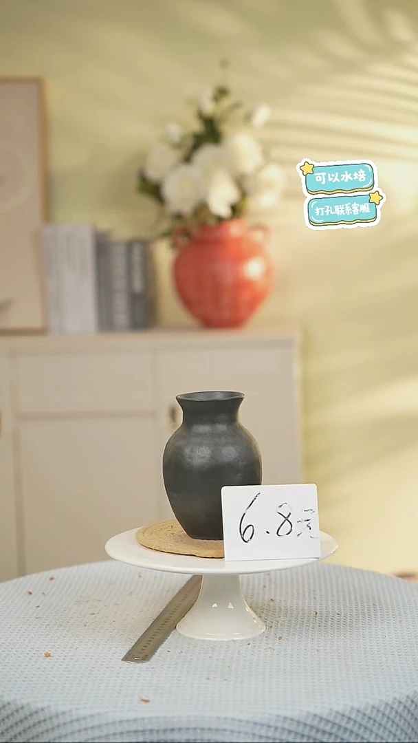 小号黑色景德镇高端陶瓷花瓶家居水培插花瓶