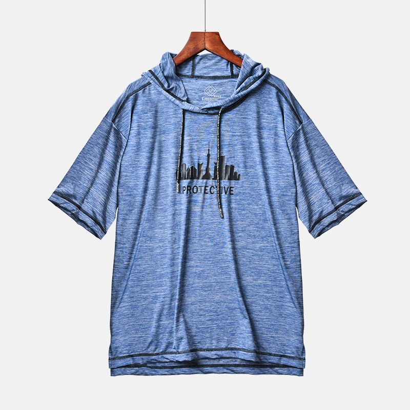 中性夏季户外运动跑步速干连帽短袖T恤徒步透气快干帽衫男女同款