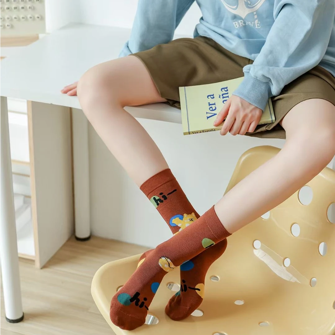 木棉铁四季可穿中筒女袜子