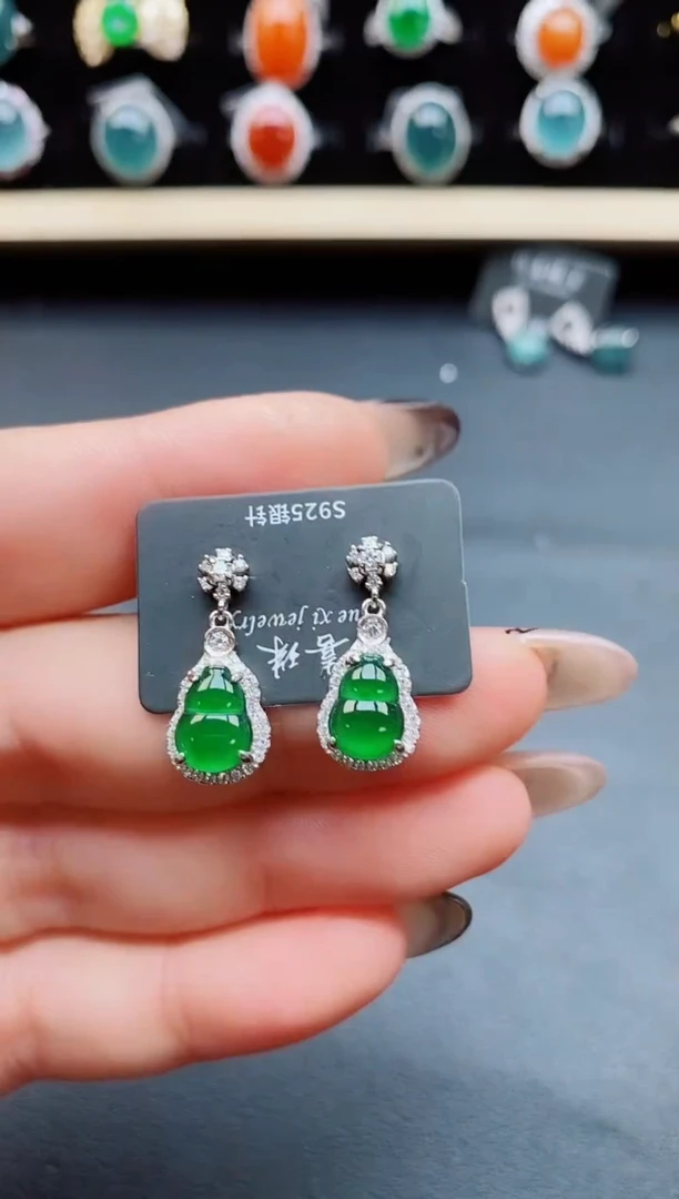 翡翠银S925镶嵌耳饰50805
