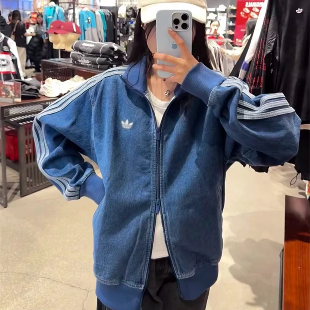 【双11特惠】牛仔双拉链复古港风立领外套男女运动情侣装秋季