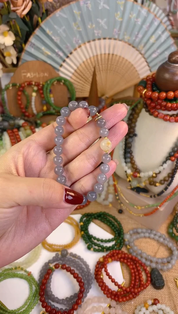 【闪购商品】和田玉手串18K金镶嵌烟紫