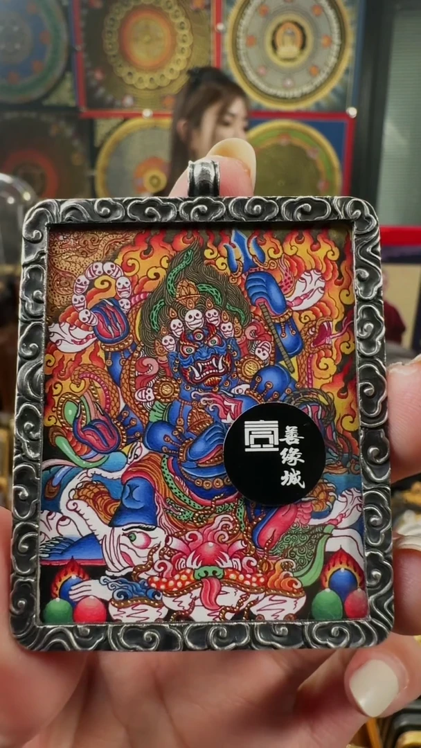 吊坠壹善缘城手绘唐卡大黑天