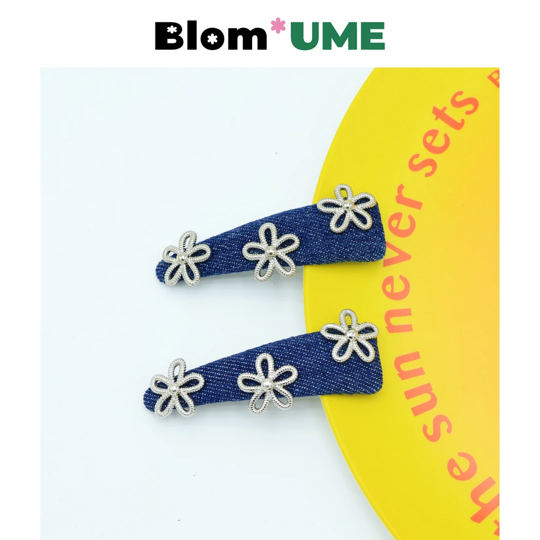 BlomUME原创设计合金三朵小花牛仔BB夹韩系简约发夹发饰一对611