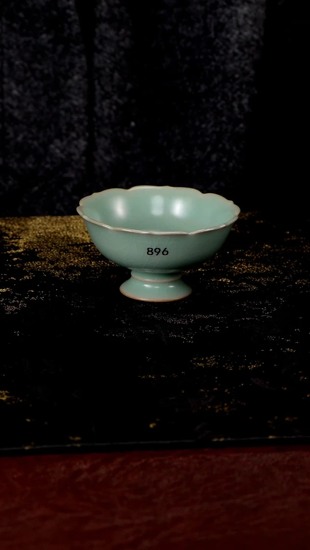 杯896 高足花口杯90cc匠工款君绿釉