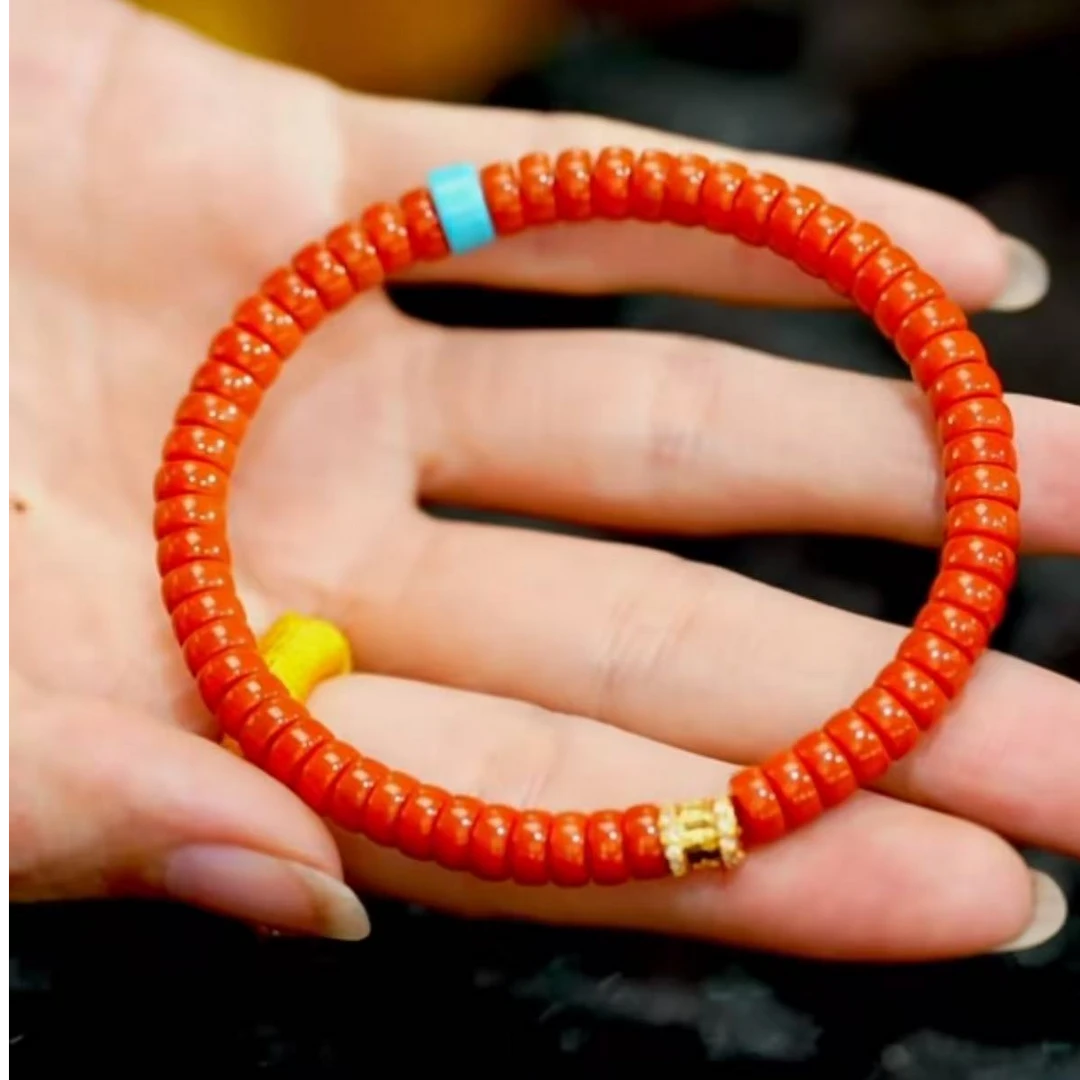 【逍遥】18K南红玛瑙柿子红药片珠手串*YYNH/200223SY/多样性发/1件