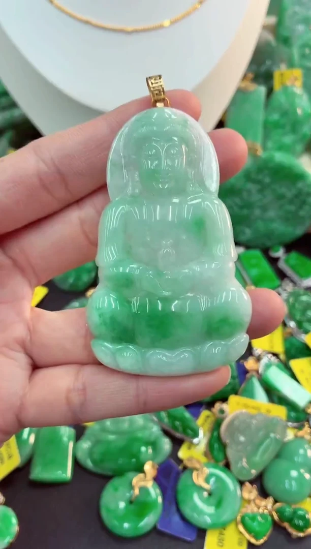 吊坠(不含链)18K金镶嵌翡翠天然缅甸翡翠A货