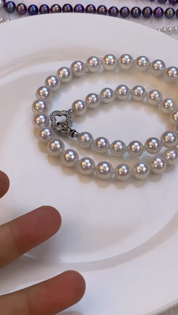 项链银S925镶嵌淡水珍珠9-10