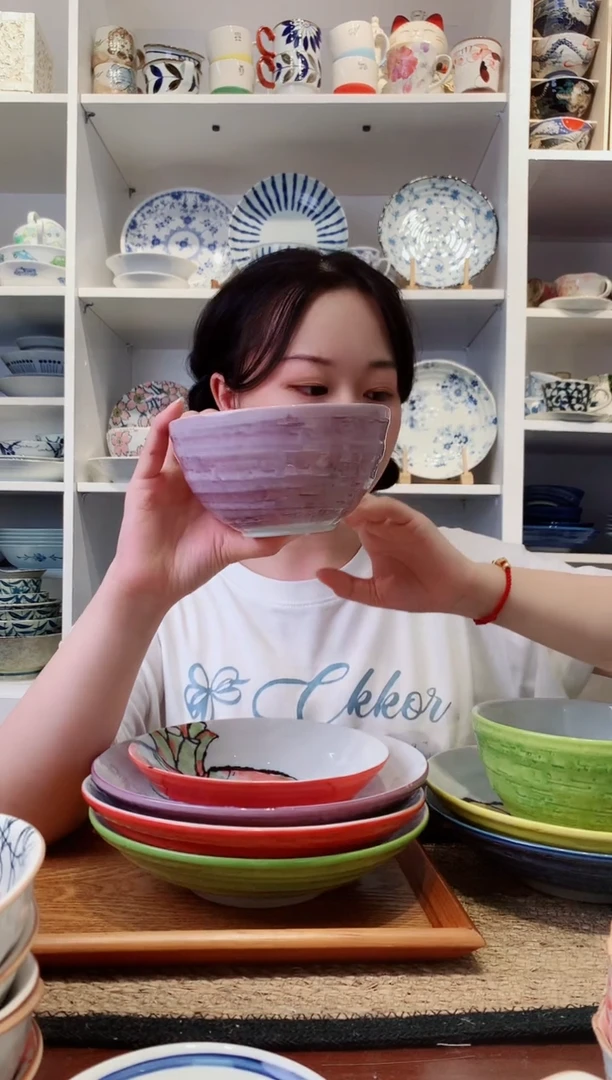 陶瓷美浓烧茄子米饭碗13cm