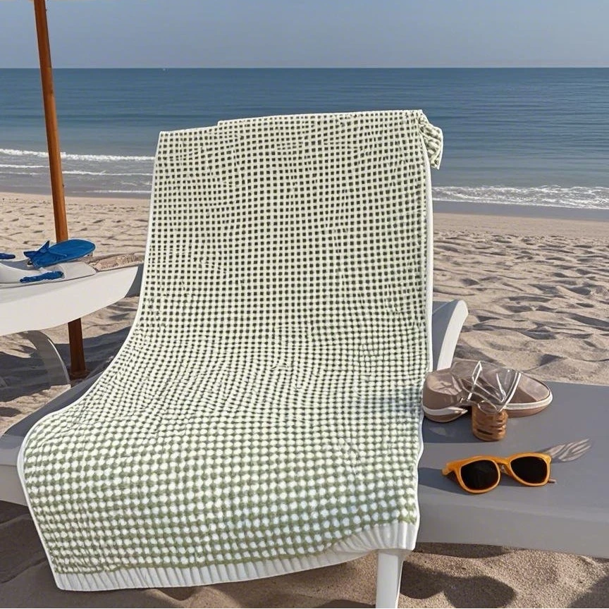 DK【楠南】纯棉色织提花绿白颗粒柔软透气成人家用洗澡吸水大浴巾