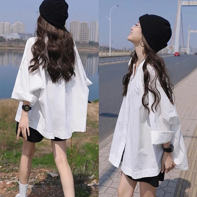韩系休闲慵懒风宽松遮肉防晒衬衫女2025夏季设计感小众长袖衬衣