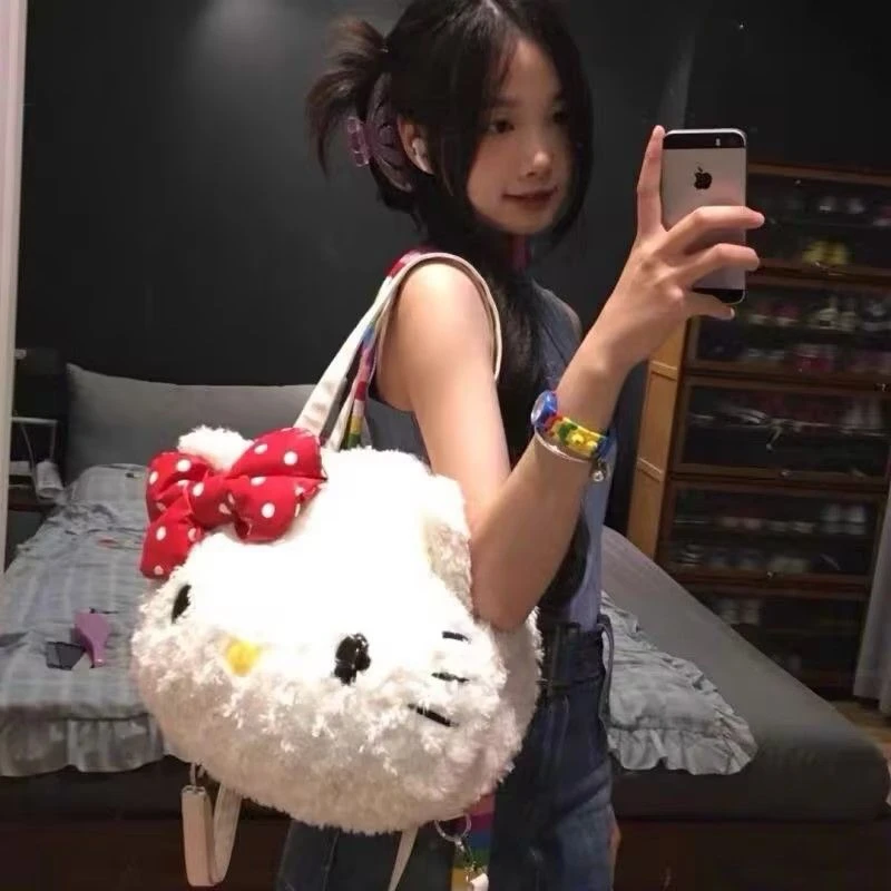HelloKitty毛绒包包女秋冬日系大号托特可爱猫双肩