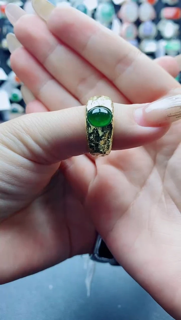 银S925镶嵌戒指翡翠郎**丹天然A货翡翠戒指