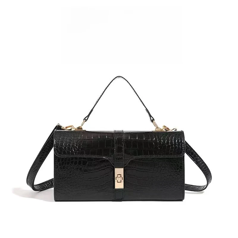 单肩分层款潮流单肩包单根黑色防盗时尚小方包轻奢纹