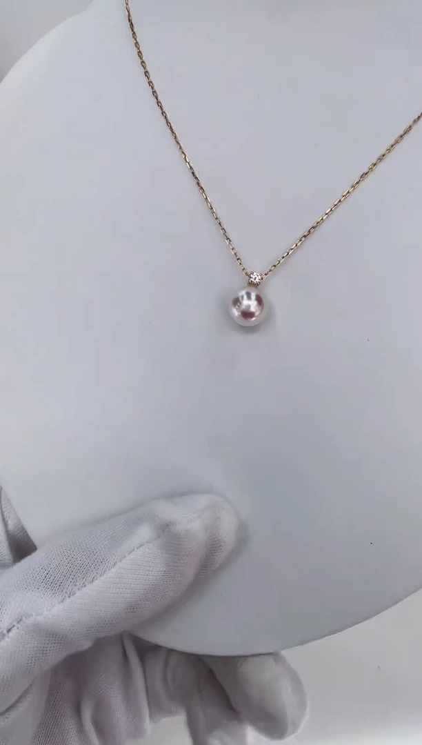 海水珍珠18K金镶嵌吊坠(赠链)8.5-9特选天女戴妃