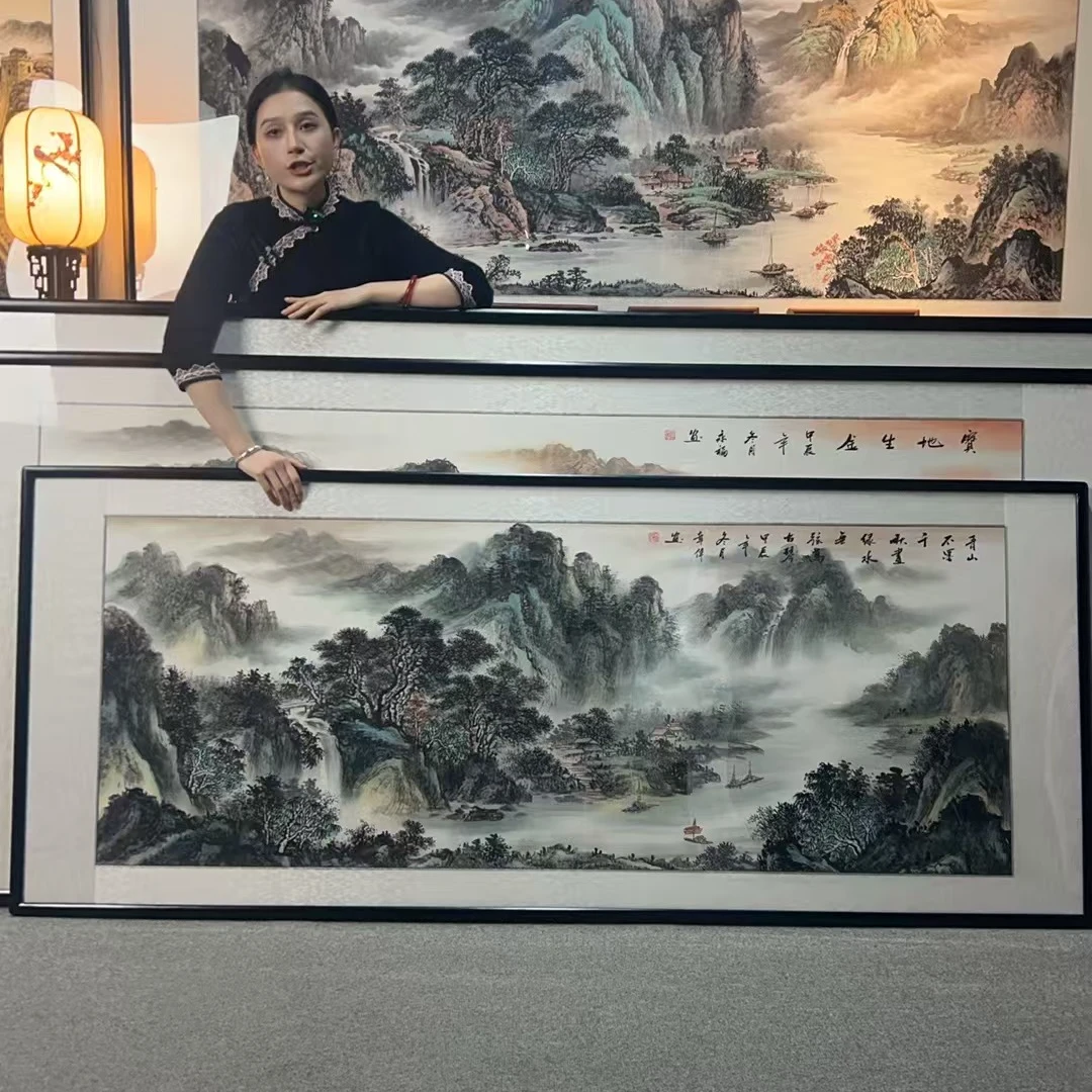 纯手绘-青山不墨千秋画（208）新中式国画挂画沙发客厅背景墙装饰画