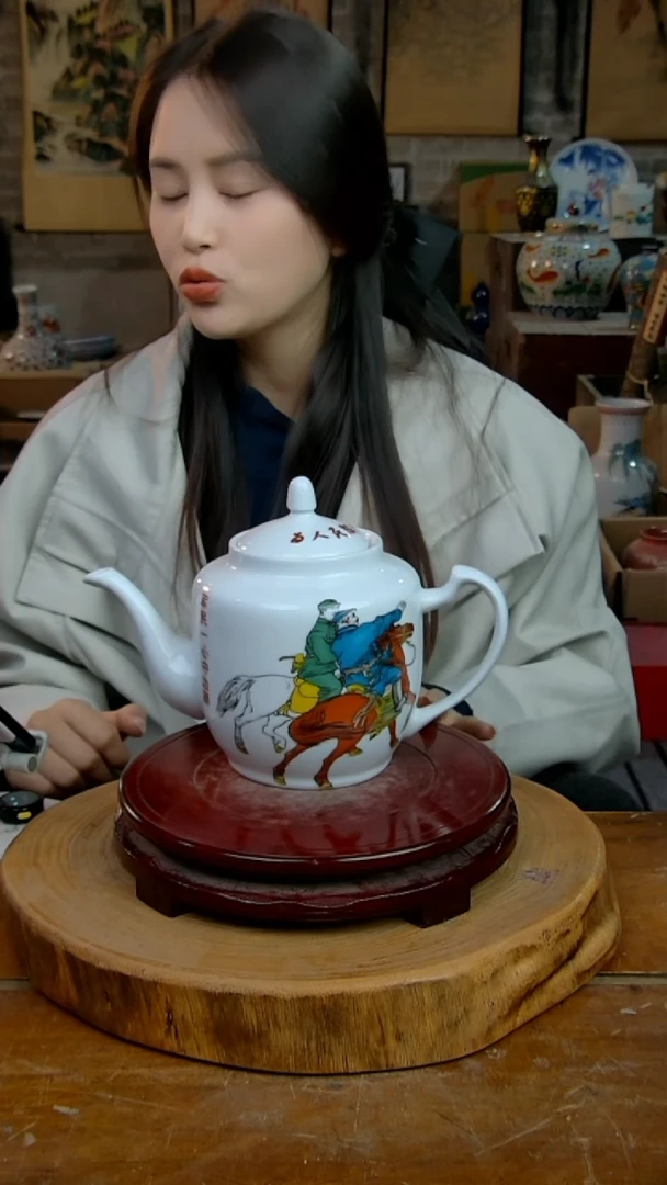 摆件陶景德镇陶瓷摆件骑马大茶壶