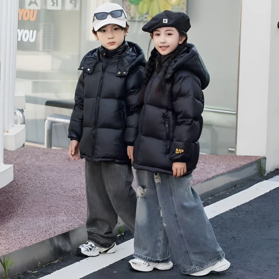 2025亲子款儿童短款羽绒服黑色金标冬季外套T9