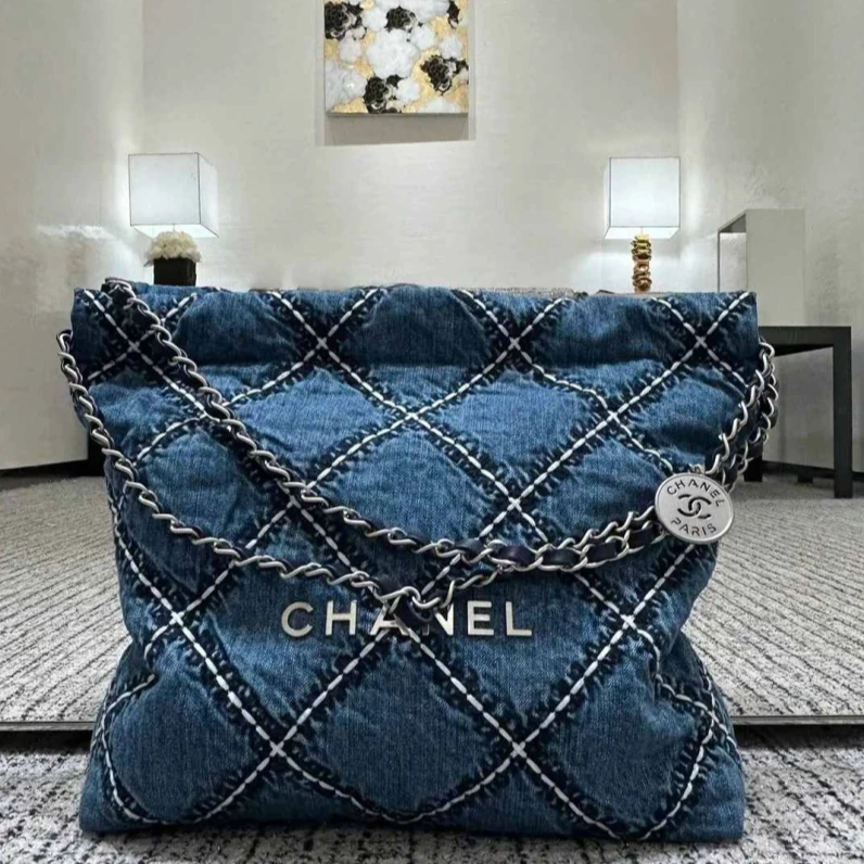 99新 Chanel/香奈儿 【小花念念】22Bag 包小号蓝色 牛仔 芯片 银扣