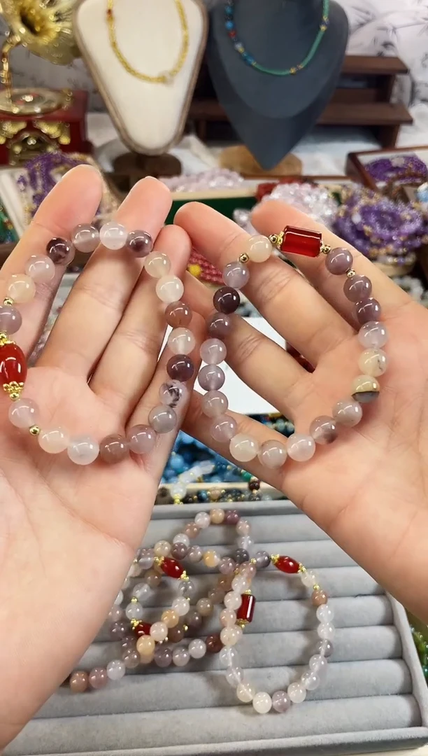 【闪购商品】玛瑙/玉髓手链未镶嵌水墨色系金丝玉天然玉石顶珠随机