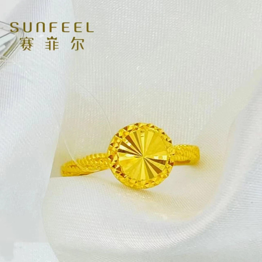 赛菲尔足金闪耀素金女款开口车花时尚百搭戒指