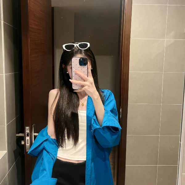 【海蓝玫瑰】韩系蓝色防晒长袖衬衫女夏季薄款慵懒风半裙宽松衬衫