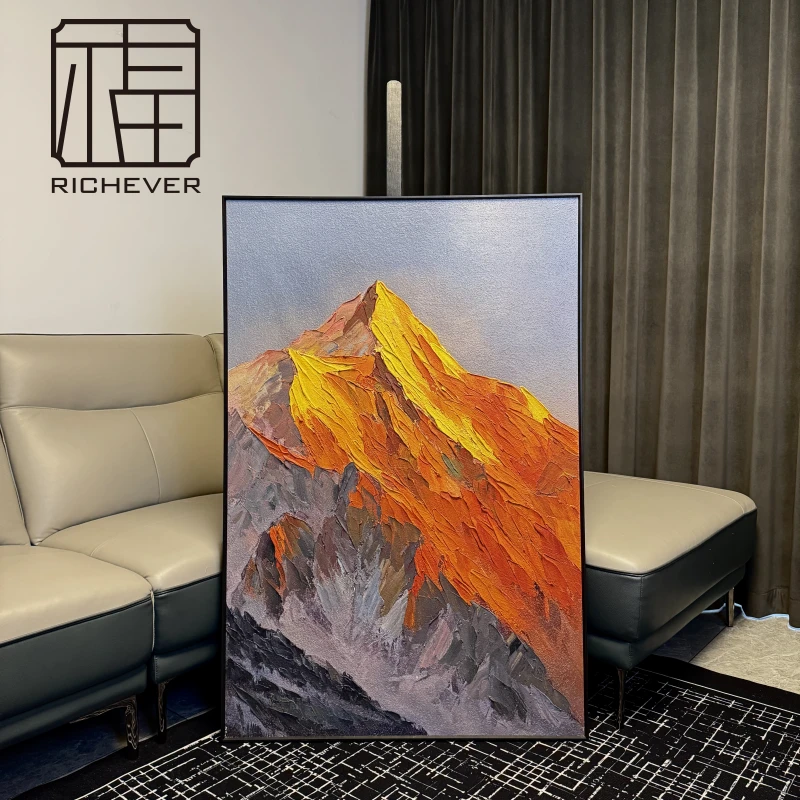 【金辉映山】手绘立体砂岩肌理油画现代简约装饰画