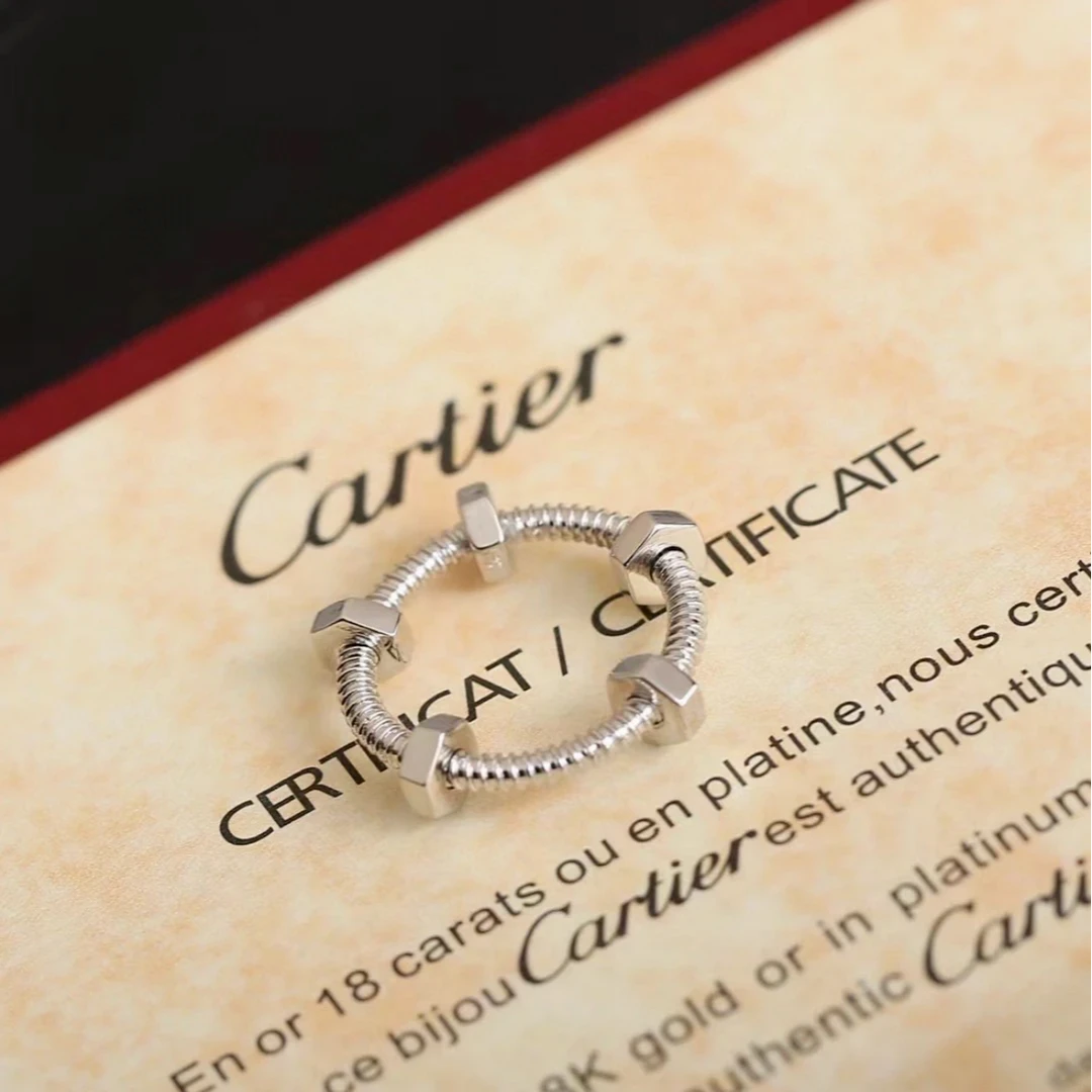 99新 Cartier/卡地亚 小花6欢 螺帽 戒指 18K白金 54