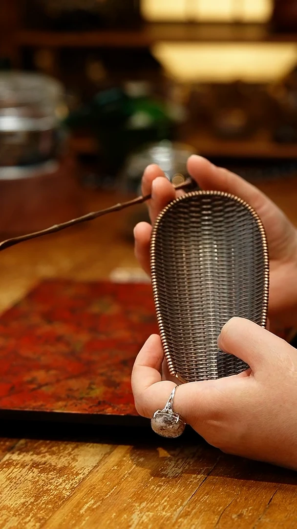 【闪购商品】簸箕茶则/竹编纹古铜色/茶学入门器具