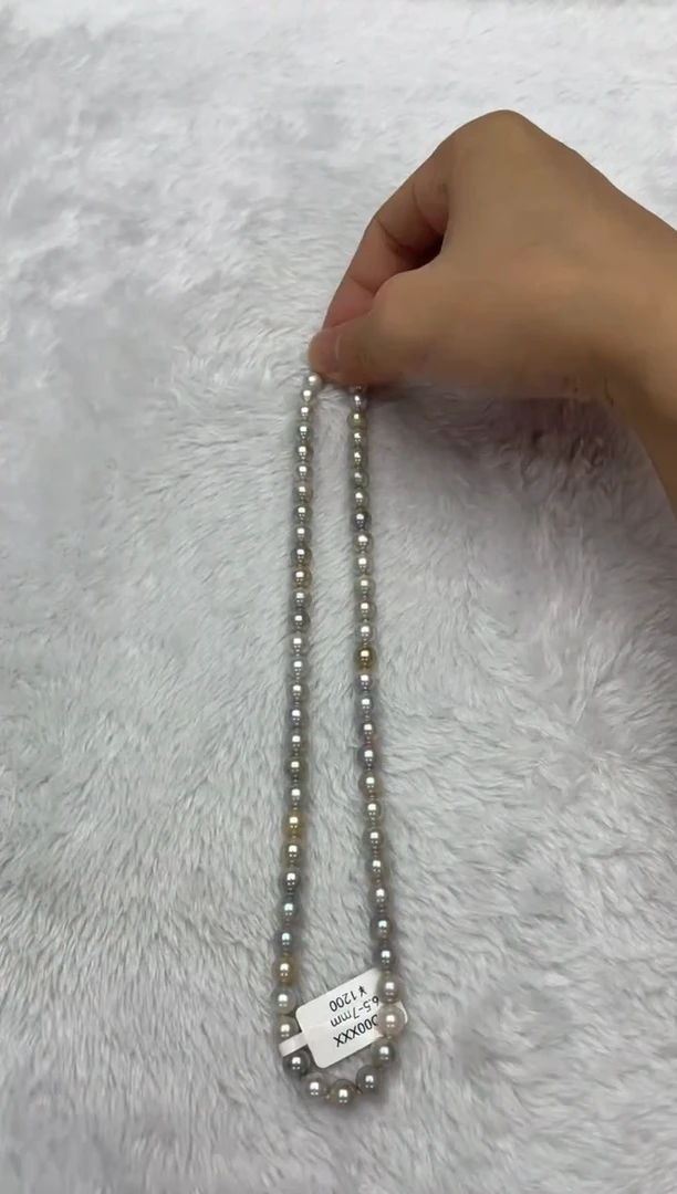 海水珍珠银S925镶嵌项链AK真多麻6.5-7mm（多样性发一）