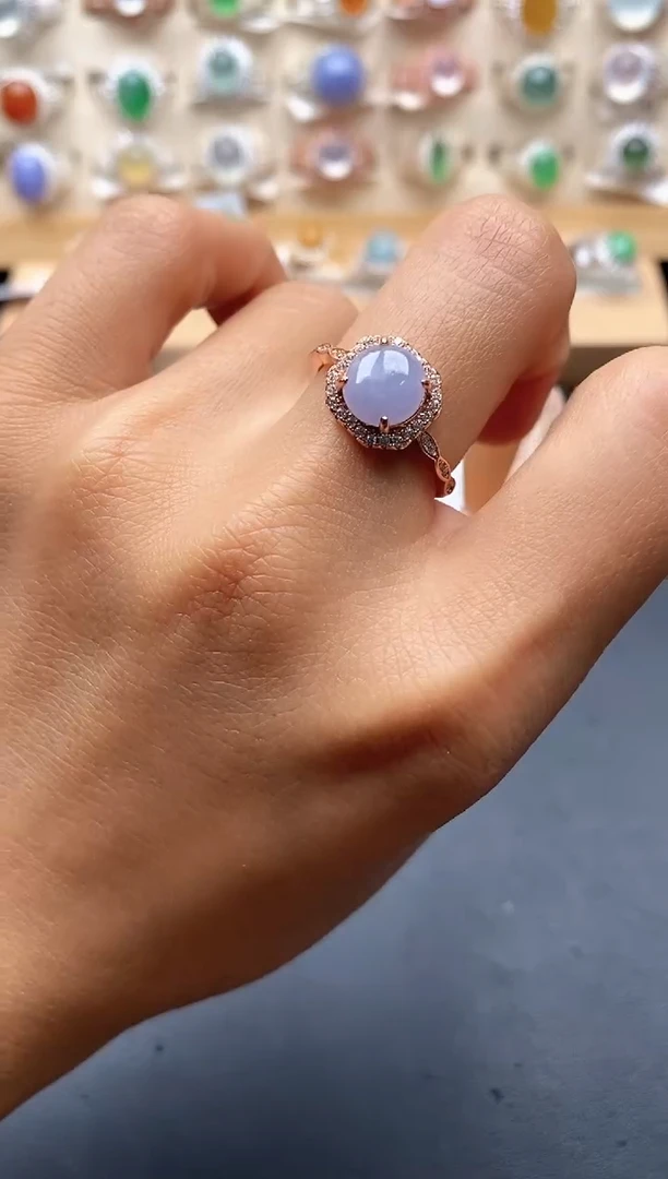 银S925镶嵌戒指翡翠缅甸天然A货翡翠1 2-6