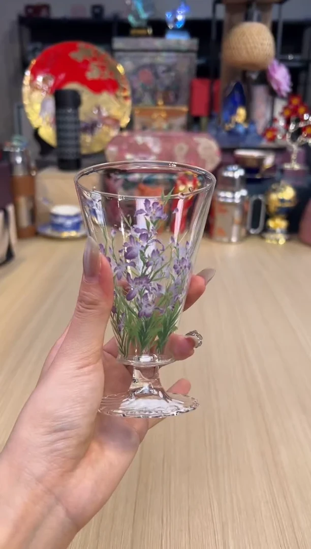 84鸢尾花透明斗笠杯