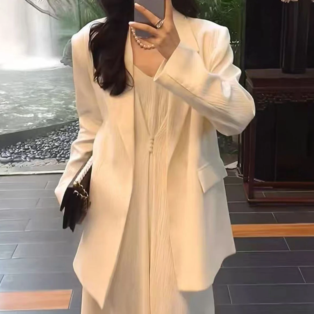 婷婷家春装女装西装吊带长裙套装显瘦西服吊带裙两件套新