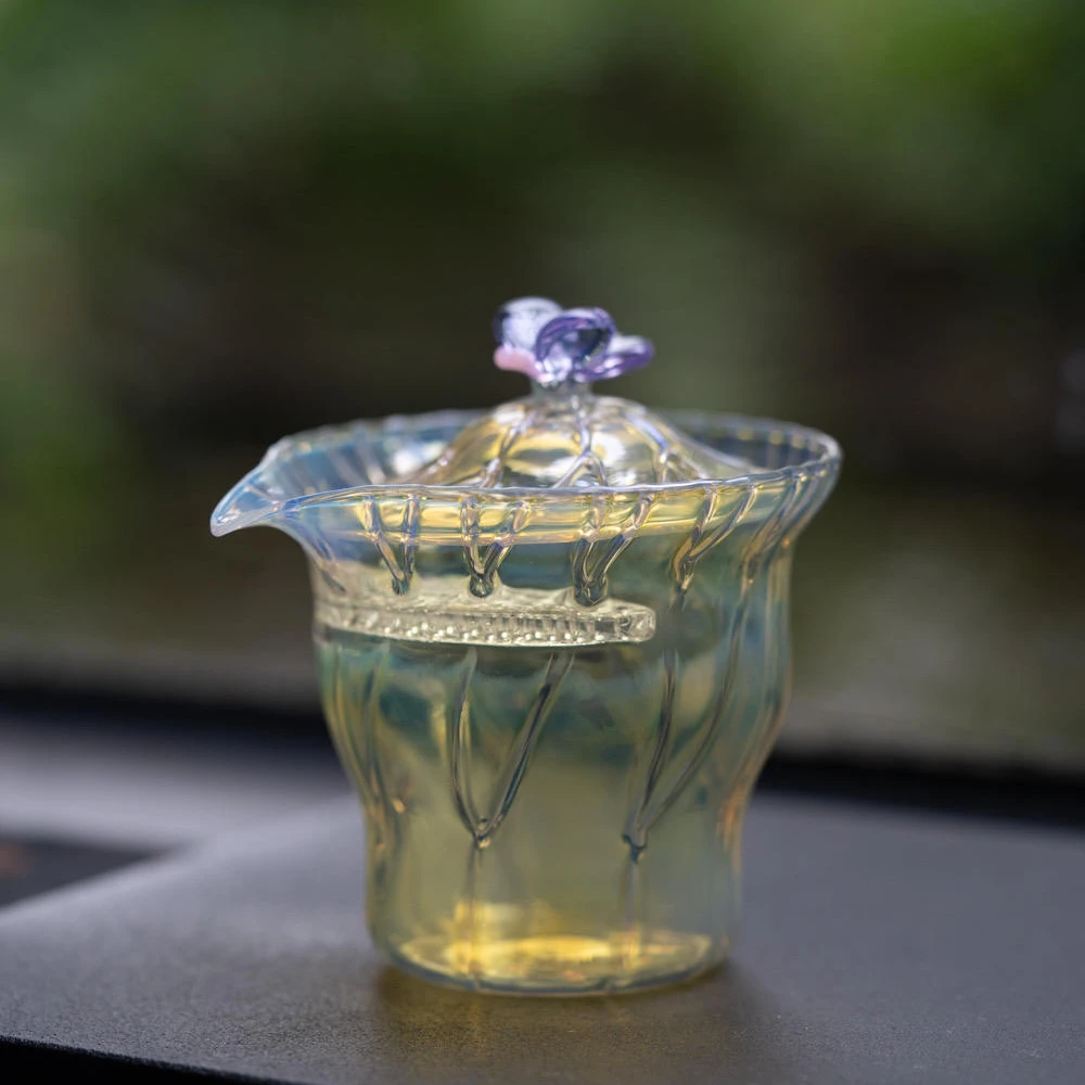 晶焱【刷刷专属】荷韵盖碗·紫色｜纯手工高硼硅耐热玻璃泡茶器