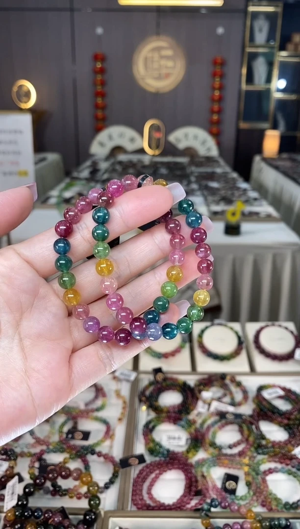 未镶嵌老矿碧玺色标彩虹单圈手串7mm+碧玺hon多样性发货一条