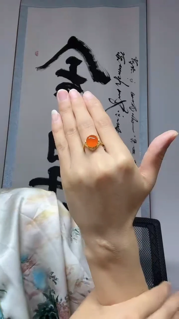 银S925镶嵌南红玛瑙戒指戒指