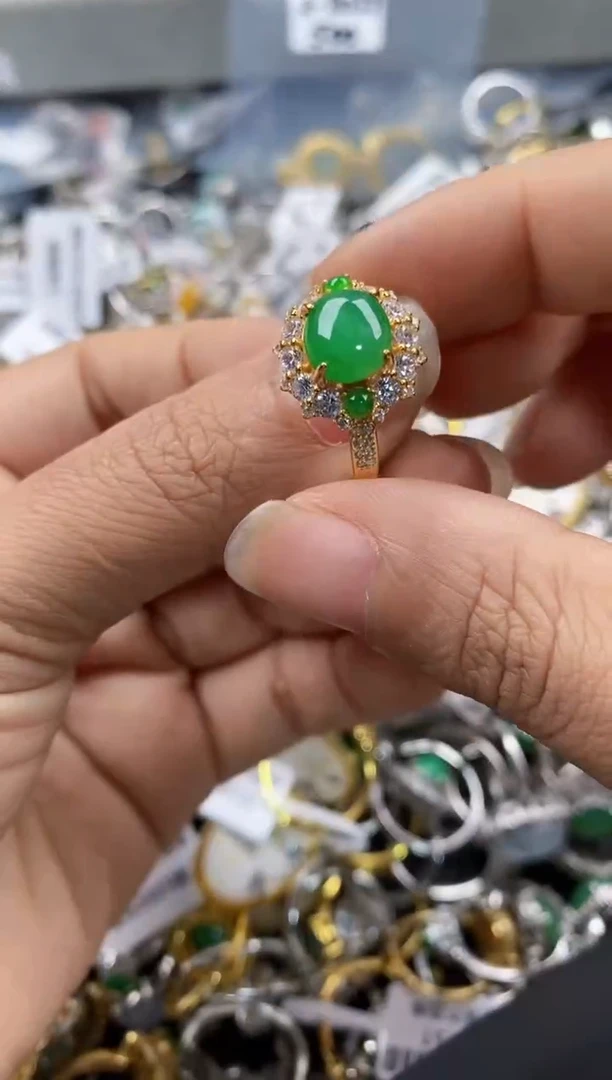 银S925镶嵌戒指翡翠777---6