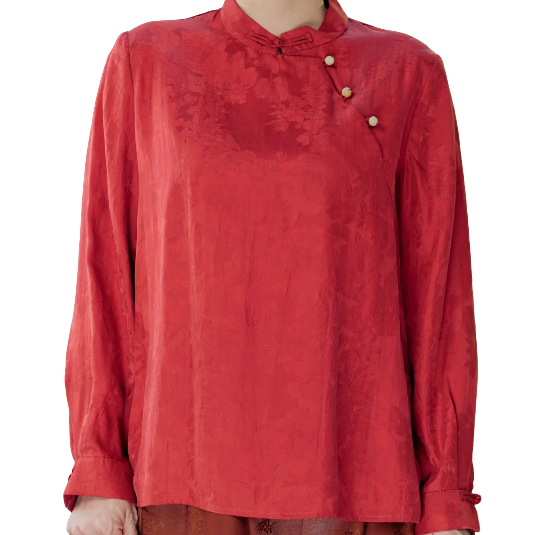 【香罗衣】红云纱花罗上衣｜100%桑蚕丝提花透孔罗小立领手工盘扣