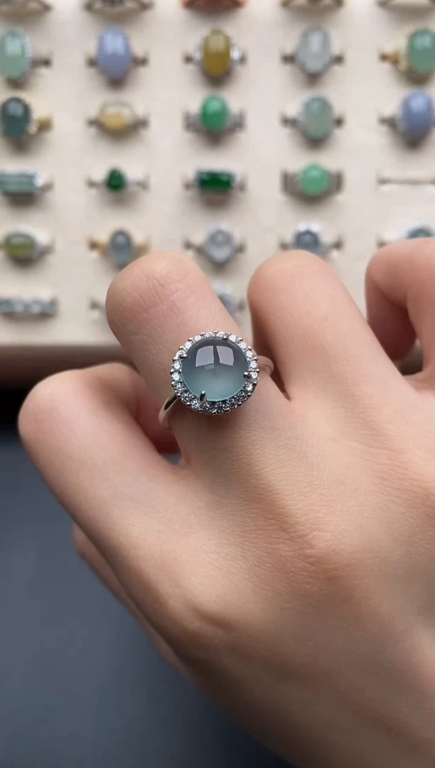 银S925镶嵌戒指翡翠一物一证一礼盒