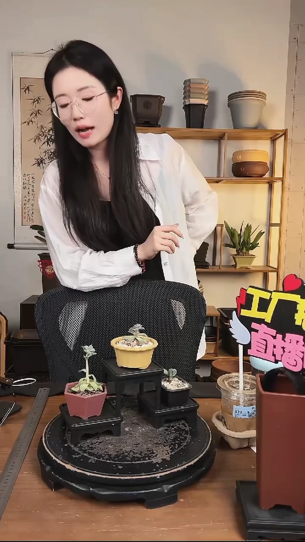 三连三台花架+三只迷你盆