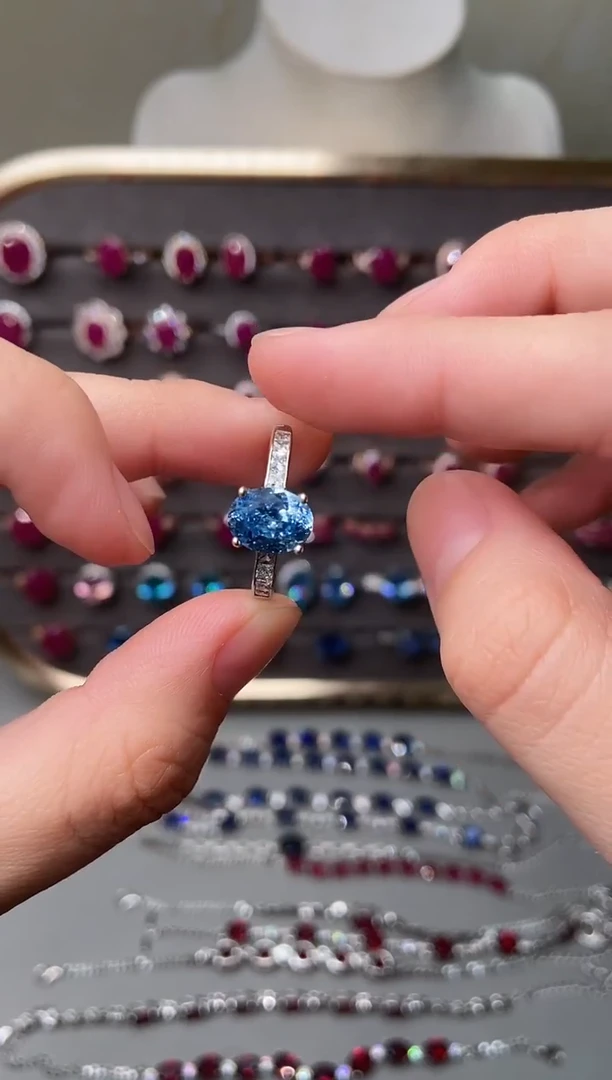 银S925镶嵌戒圈海蓝宝石254