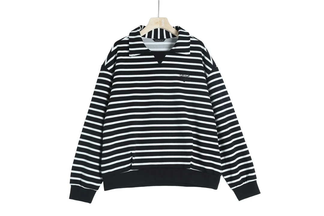 T0101秋季王炸卫衣休闲条纹百搭厚款黑白休闲风秋季长袖毛针织衫