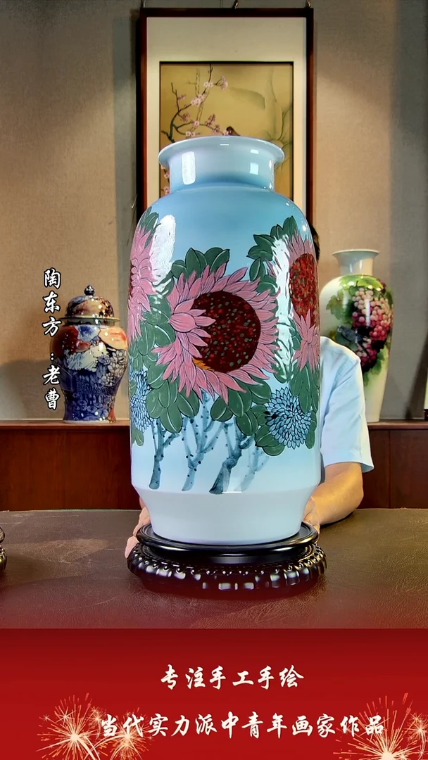 摆件景德镇陶东方艺术作品花瓶摆件瓷板画