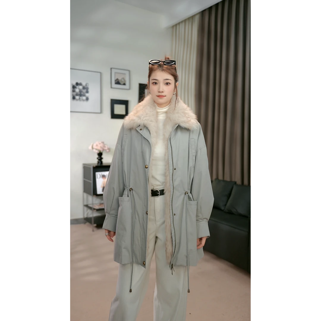 XIYUE 休闲抽绳中长款托卡羽绒派克服
