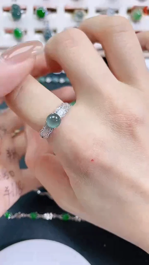 银S925镶嵌戒指翡翠天然翡翠