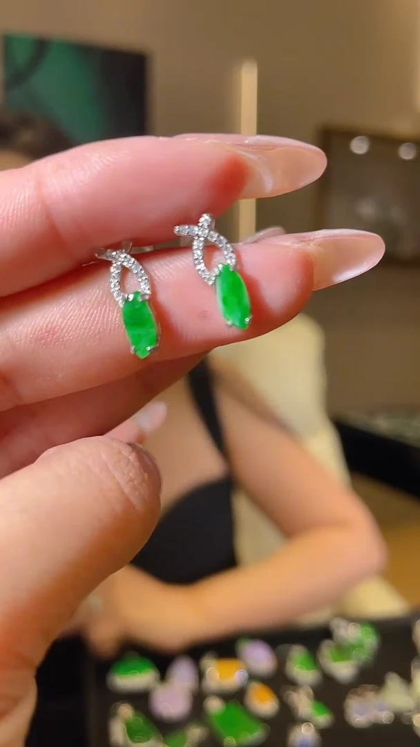 翡翠银S925镶嵌耳饰天然翡翠A货