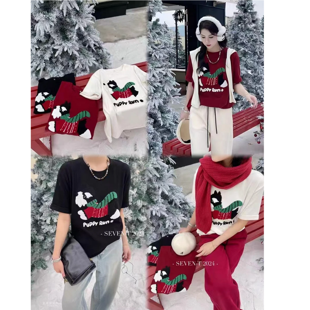 25春季落肩袖常规款短袖圆领T恤印花洋气显瘦百搭