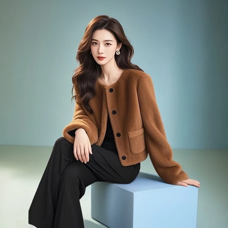 小香风咖色保暖毛呢外套女2025冬季新款开衫上衣女韩系小个子春秋