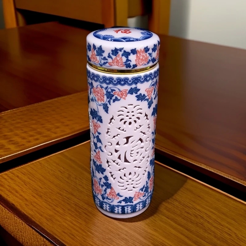 ZY-DP-A5644红稀土镂空福字保温杯+礼盒