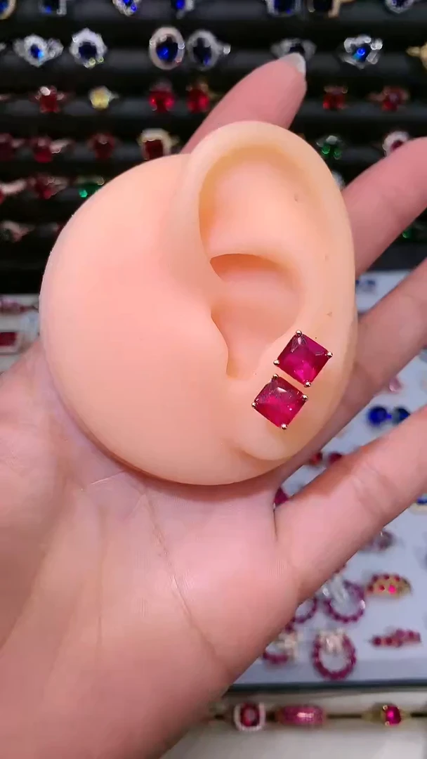 【闪购商品】红宝石耳饰银S925镶嵌7玫瑰金